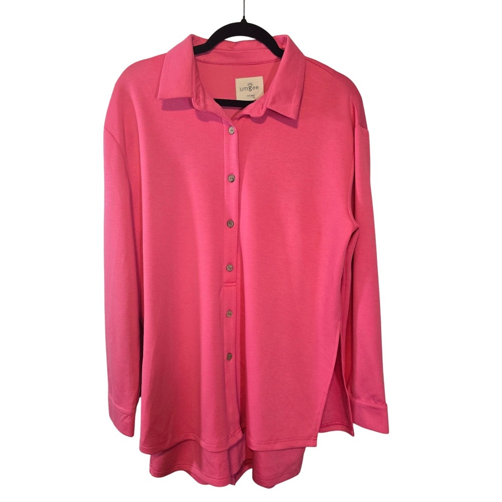 Umgee Womens Hot Pink Button Down Long Sleeve High Low Romper Pockets New‎ M